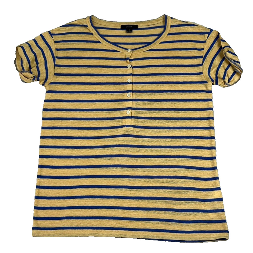 J. Crew Factory Yellow and Blue Striped Henley Top